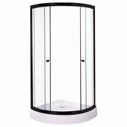 Dušas stūris pusapaļš Duschy 90x90 cm ar paliktni, melns/caurspīdīgs