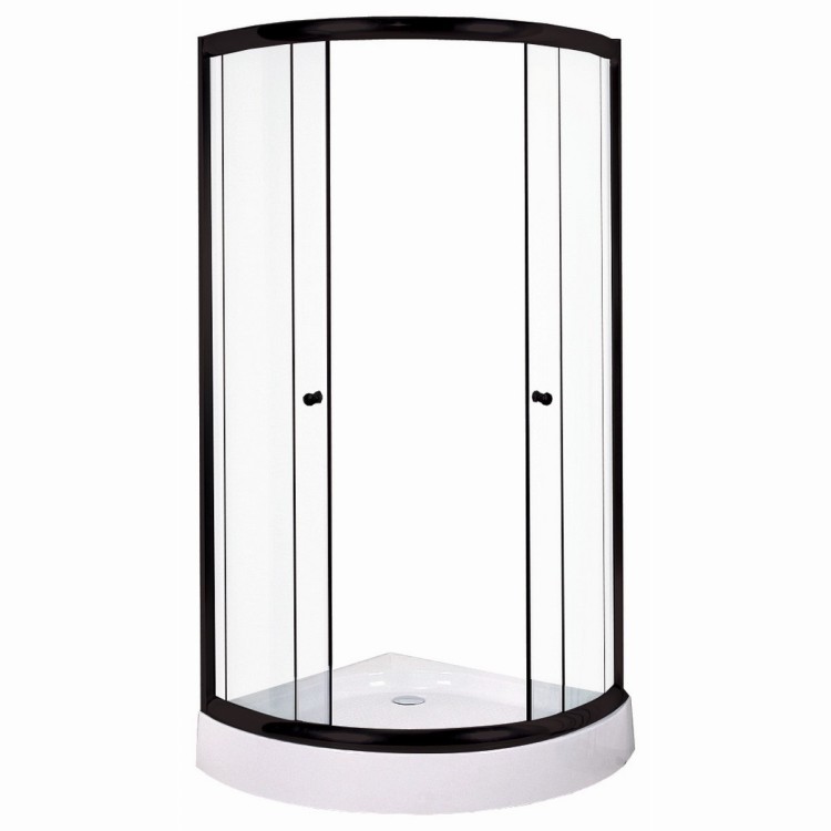 Dušas stūris pusapaļš Duschy 90x90 cm ar paliktni, melns/caurspīdīgs