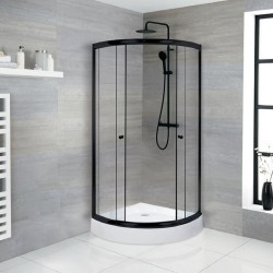 Dušas stūris pusapaļš Duschy 90x90 cm ar paliktni, melns/caurspīdīgs