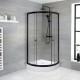 Dušas stūris pusapaļš Duschy 90x90 cm ar paliktni, melns/caurspīdīgs