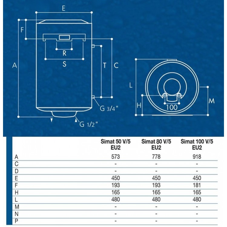 Elektriskais ūdens sildītājs (boileris) SIMAT 80 L vertikāls, NTS 80/10 (SIM), 11066