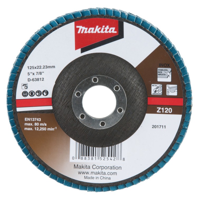 Lameļu slīpdisks 125x22.23mm Metālam Makita D-63812