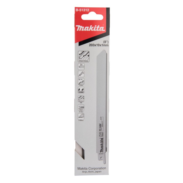 Zobenzāģa asmeņi TC/HM INOX 203x1.0mm (18Tpi) 2gb Makita