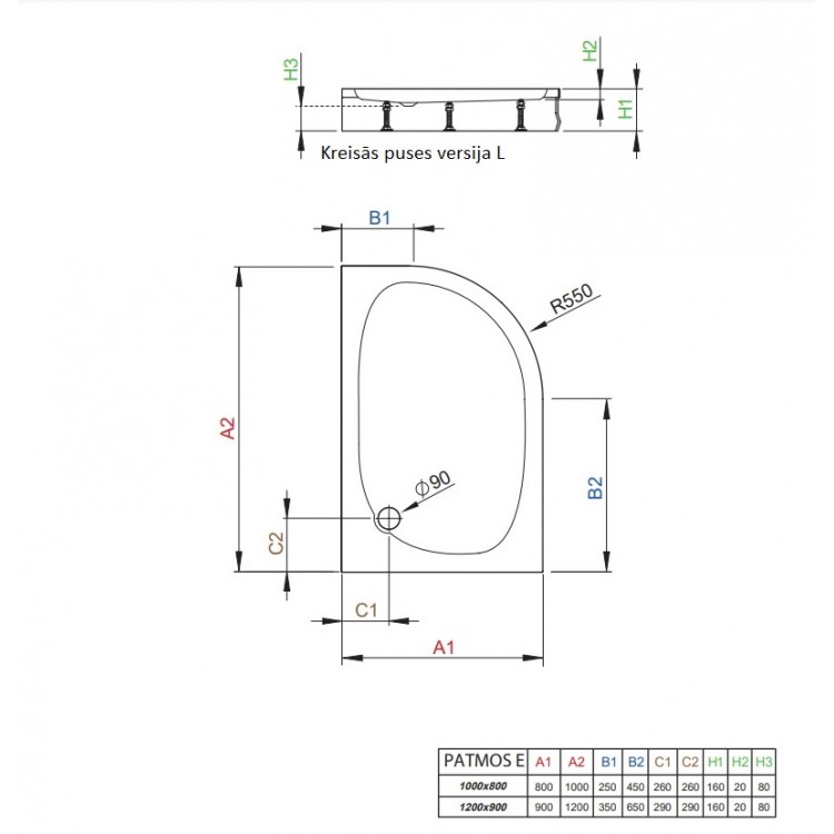 Dušas paliktnis asimetrisks Radaway PATMOS E 120x90cm R