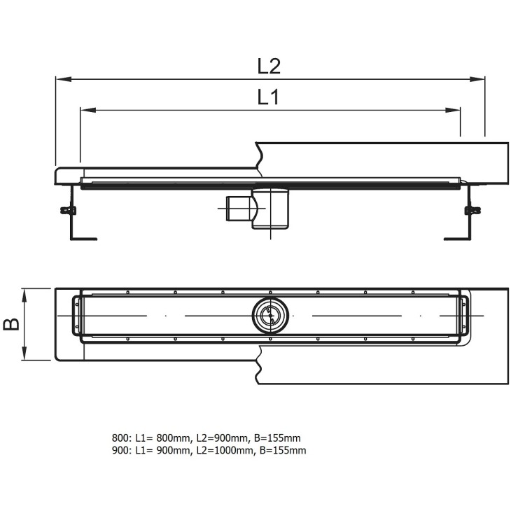 Dušas kanāls ar resti ACO ShowerDrain E 900mm, h 92-140 mm, vertikāls atloks