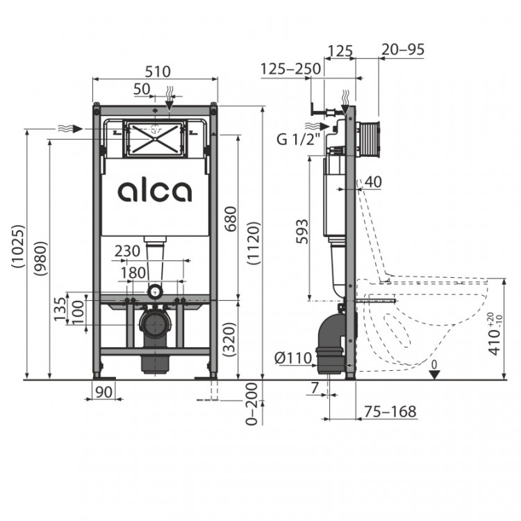 Iebūvējamais rāmis tualetes podam Alcaplast ar baltu pogu, Alca/3-1