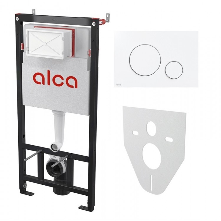 Iebūvējamais rāmis tualetes podam Alcaplast ar baltu pogu, Alca/3-1