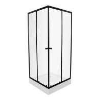 Dušas stūris kvadrātveida AQUALINE 90x90 cm ar paliktni, melns/caurspīdīgs