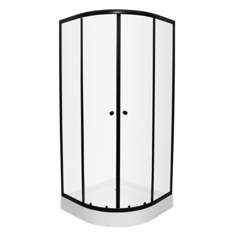 Dušas stūris pusapaļš AQUALINE 90x90 cm ar paliktni, melns/caurspīdīgs