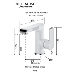 Izlietnes maisītājs Aqualine Bianca L, balts/hroms