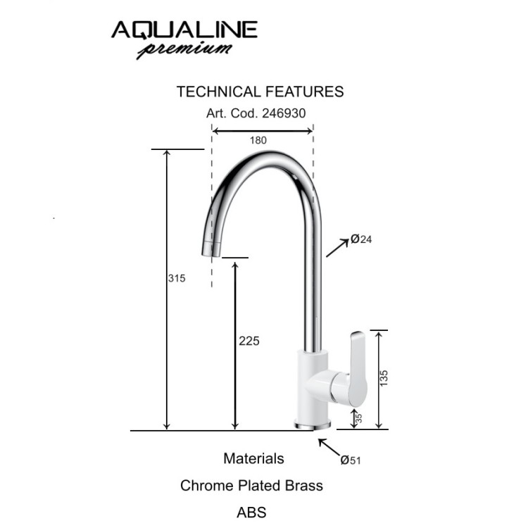 Virtuves izlietnes maisītājs Aqualine Bianca JC, balts/hroms
