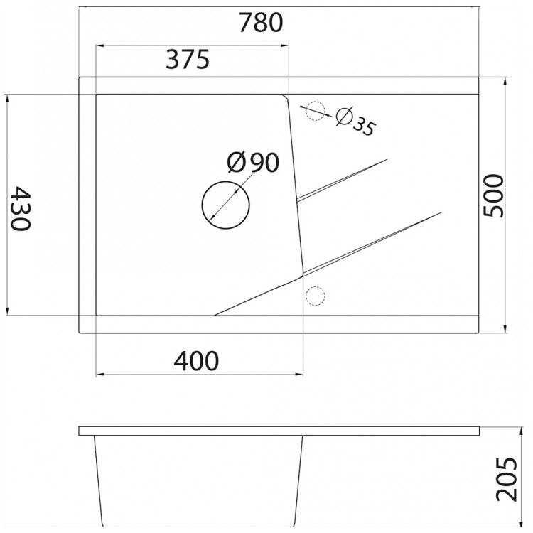 Virtuves izlietne Aqualine Linea Plus 780x500 mm, 36S2400