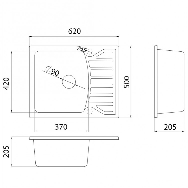 Virtuves izlietne Aqualine Quadro M 620x500 mm, 36S2300