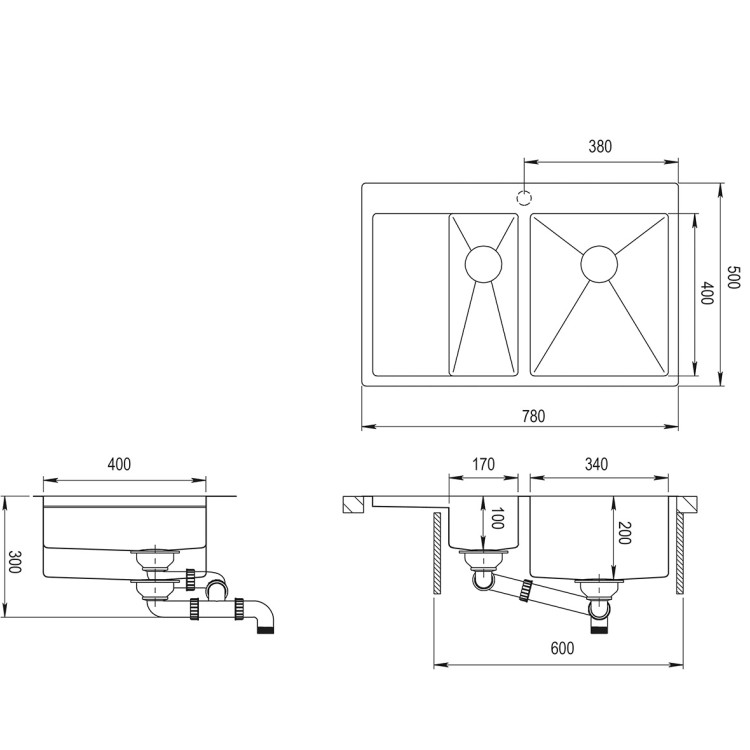 Virtuves izlietne HELIKA LUNA 78x50cm, LUN151N-R