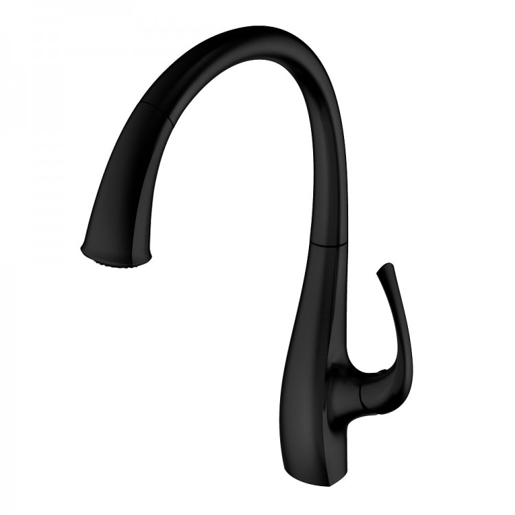 Virtuves izlietnes maisītājs ar izvelkamu izteku ART PLATINO GRASSE, melns matēts