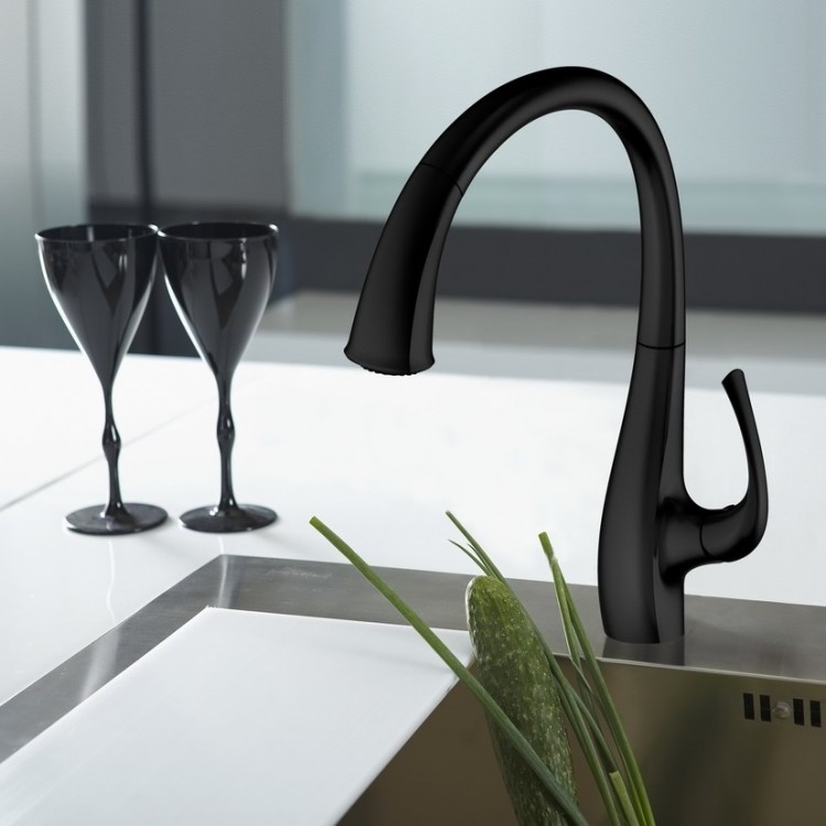 Virtuves izlietnes maisītājs ar izvelkamu izteku ART PLATINO GRASSE, melns matēts