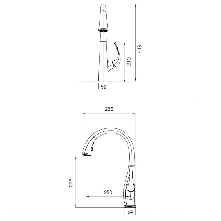 Virtuves izlietnes maisītājs ar izvelkamu izteku ART PLATINO GRASSE, melns matēts