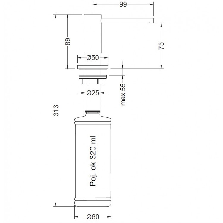 Šķidro ziepju dozators BLUE WATER ALFA, nerūsējošs tērauds