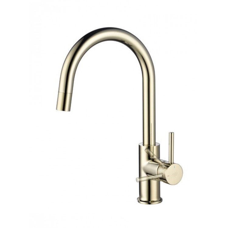 Virtuves izlietnes maisītājs ar izvelkamu izteku BLUE WATER PLAZA, zelts