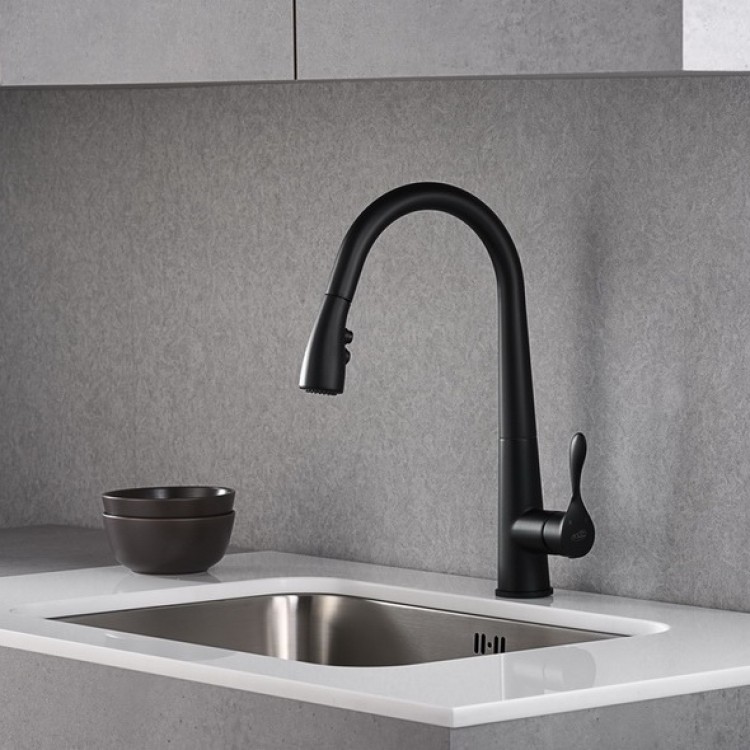 Virtuves izlietnes maisītājs ar izvelkamu izteku BLUE WATER STABILI, melns matēts