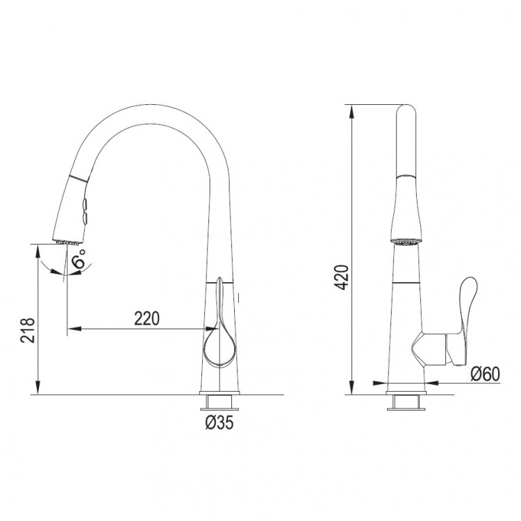 Virtuves izlietnes maisītājs ar izvelkamu izteku BLUE WATER STABILI, melns matēts