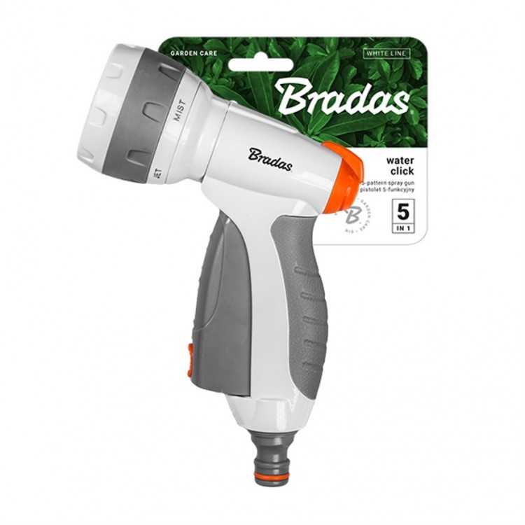 Bradas White Line Water Click Regulējama laistīšanas pistole, 5 režīmi, WL-EN52M