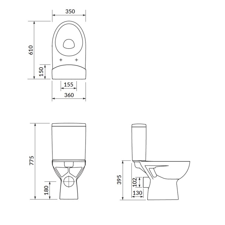 Tualetes pods Cersanit Parva ar vāku, horizontāls izvads