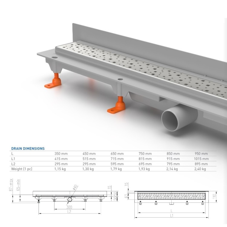 Dušas kanāls CHUDEJ Drops CH650 D2 650mm