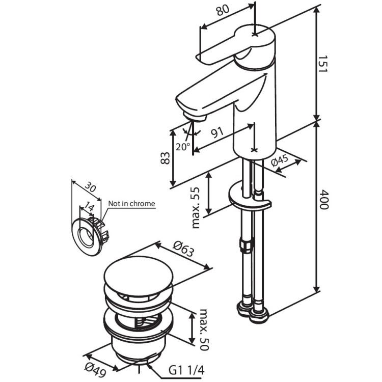 Izlietnes maisītājs Damixa CORE ar Pop Up noteci, matēts melns