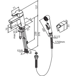 Izlietnes maisītājs ar bidetta rokas dušu Damixa Pine, hroms