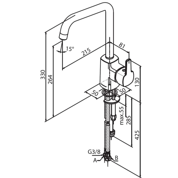 Virtuves izlietnes maisītājs Damixa Pine ar ventili, hroms 170610000