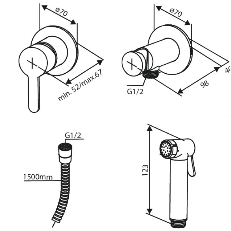 Iebūvējamais maisītājs ar bidetta dušu Damixa Silhouet, virsapmetuma daļa, grafīta pelēks