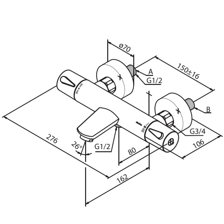 Vannas un dušas termostata maisītājs Damixa Silhouet, matēts varš