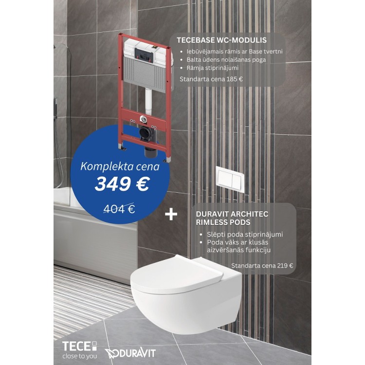 Komplekts Tece WC modulis ar Duravit Architec Rimlees WC podu