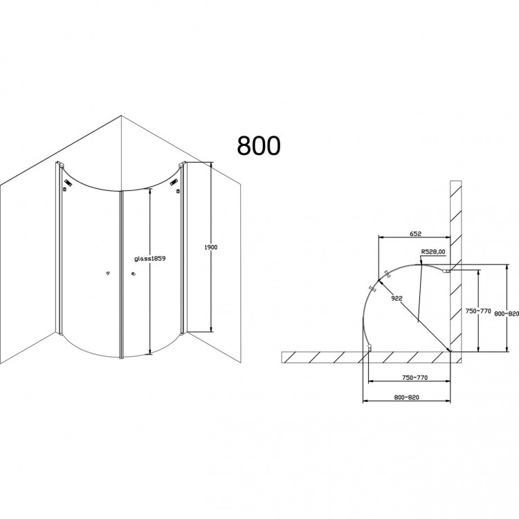 Dušas stūris pusapaļš Duschy BASIC 800x800 mm, 5245-80