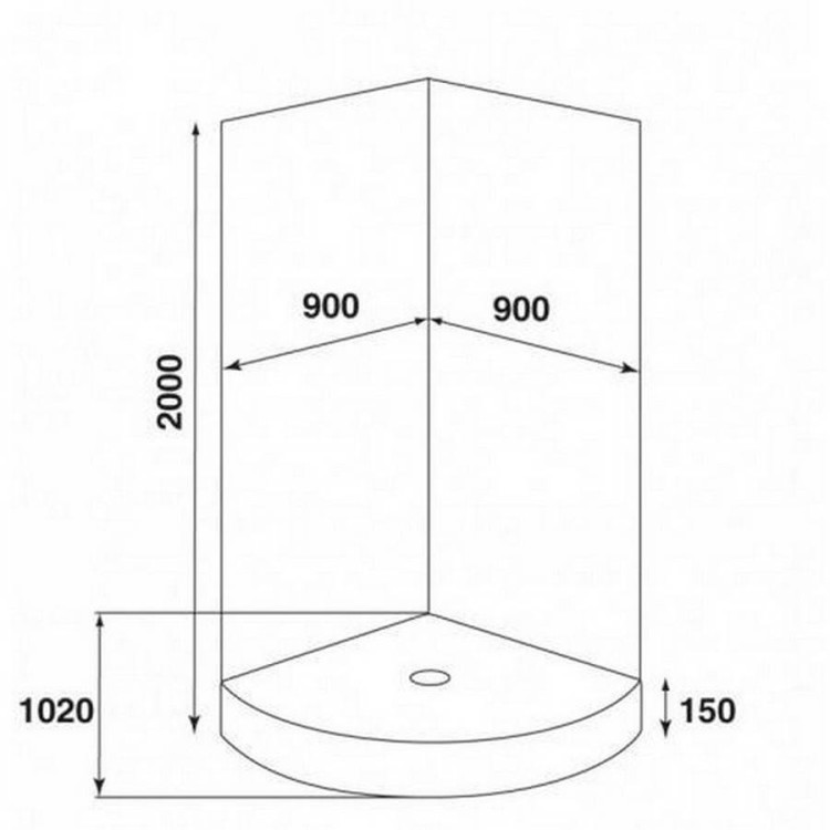 Dušas stūris pusapaļš Duschy 90x90 cm ar paliktni, hroms/caurspīdīgs