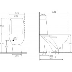 Tualetes pods ECE RIGA ar vertikālu izplūdi, ar vāku