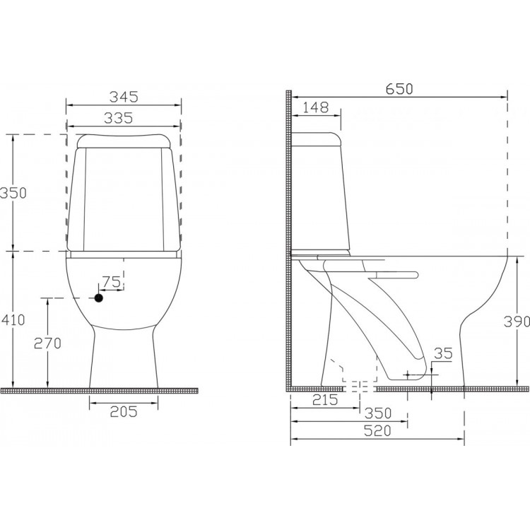 Tualetes pods ECE RIGA ar vertikālu izplūdi, ar vāku