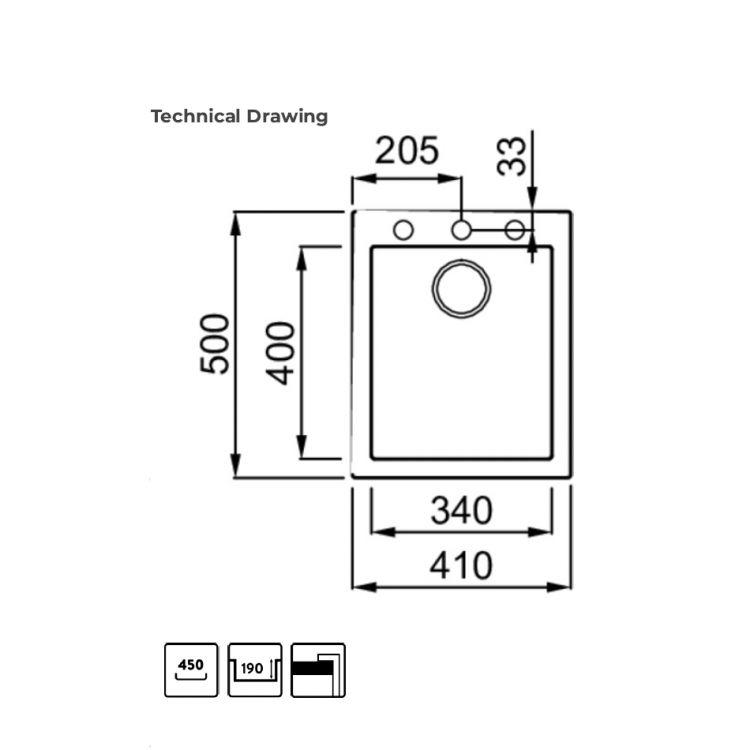 Virtuves izlietne Elleci QUADRA 100 41x50cm, grafīts