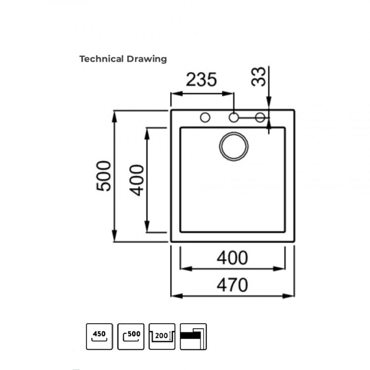 Virtuves izlietne Elleci QUADRA 102 47x50cm, bēša