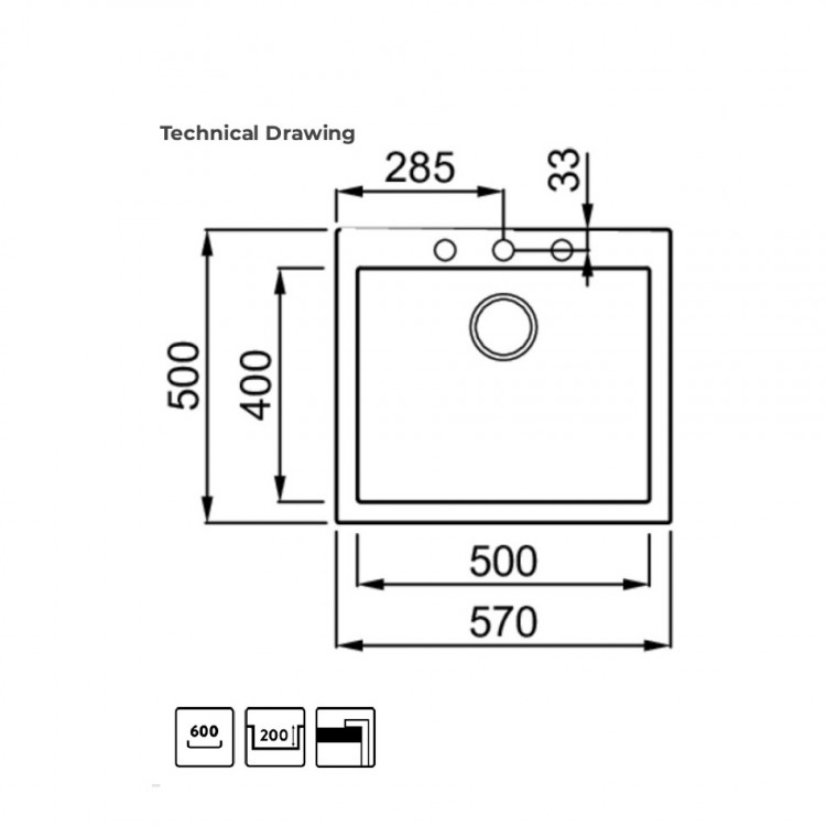 Virtuves izlietne Elleci QUADRA 105 57x50cm, pelēka