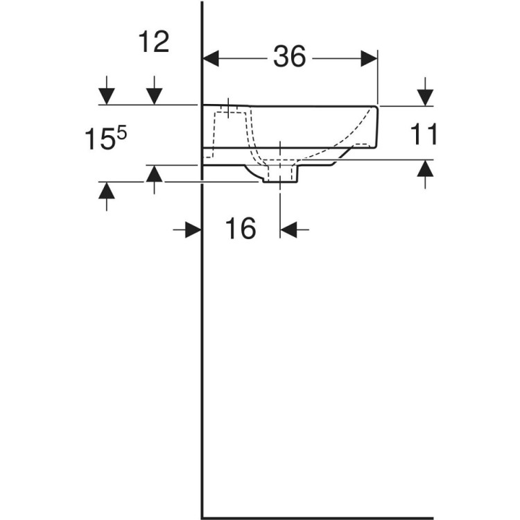 Vannas istabas izlietne Geberit Smyle Square 45x36cm, asimetriska pārplūde