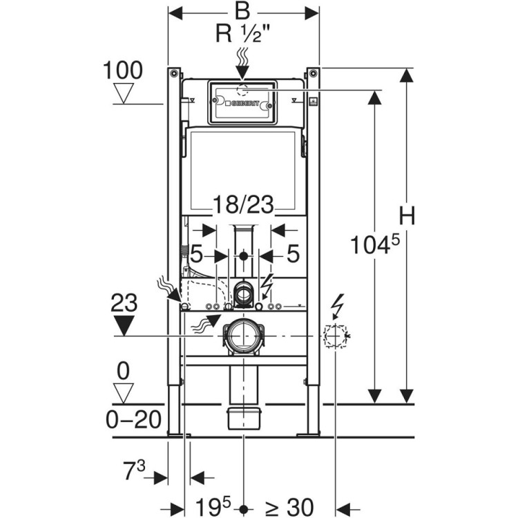 Iebūvējamais rāmis tualetes podam Geberit Duofix Delta ar baltu Delta01 pogu