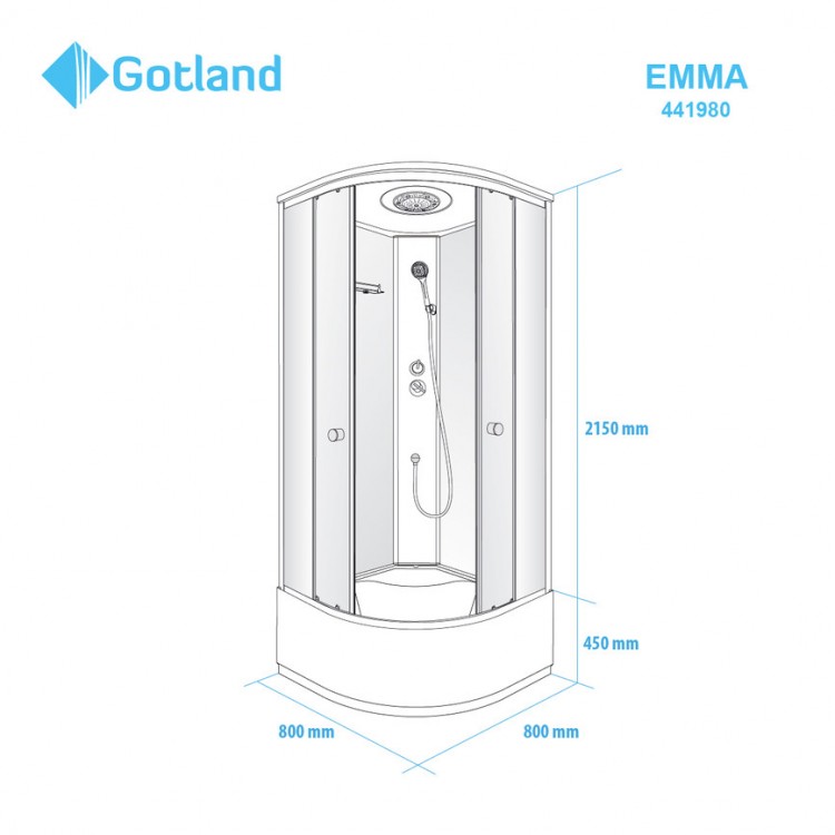 Dušas kabīne Gotland  EMMA  80x80cm ar paliktni, 441980