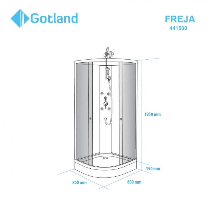 Masāžas dušas kabīne Gotland FREJA 80x80cm ar paliktni, 441500