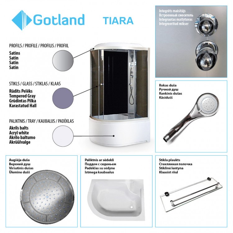 Dušas kabīne Gotland  TIARA  80x120cm ar paliktni, labā puse 441990