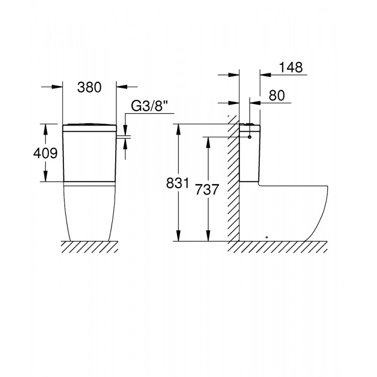 Tualetes pods Grohe Bau Ceramic Rimless ar Soft Close/QR poda vāka, SP