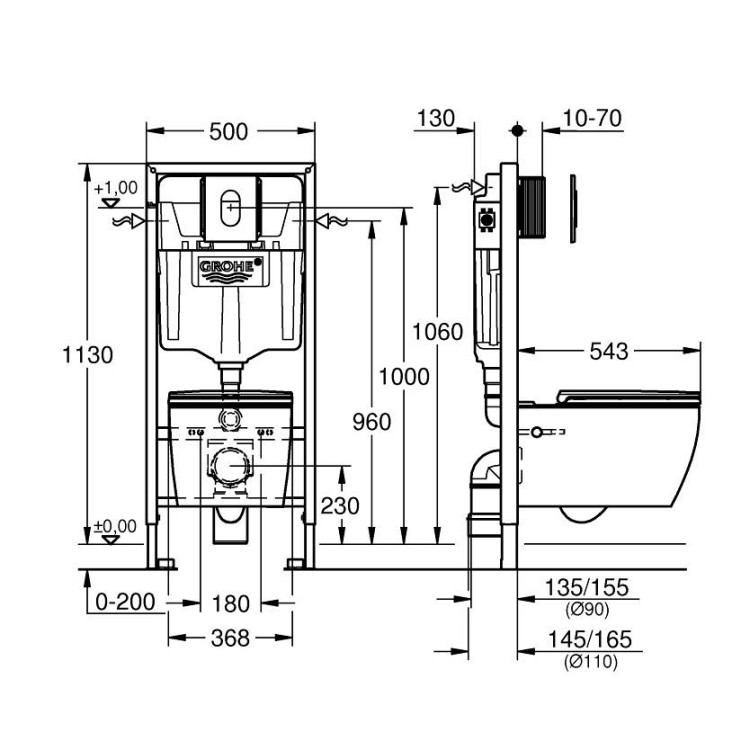 Komplekts Grohe Bau Ceramic WC+rāmis Rapid SL+poga, 103849SH00