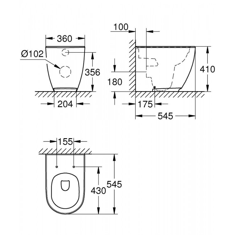 Tualetes pods Grohe Essence Rimless WC, stiprināms uz grīdas 3957300H