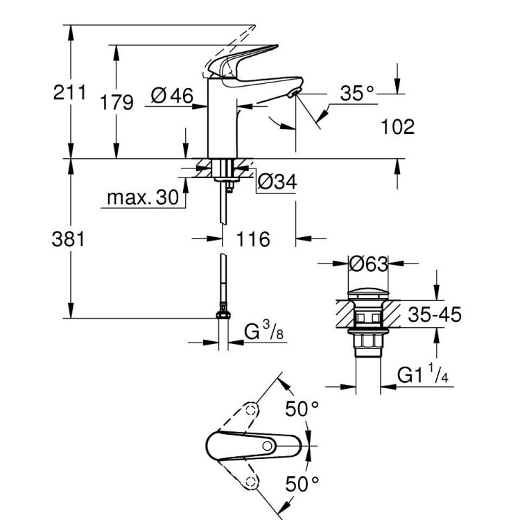 Izlietnes maisītājs Grohe Euroeco, hroms 24267001